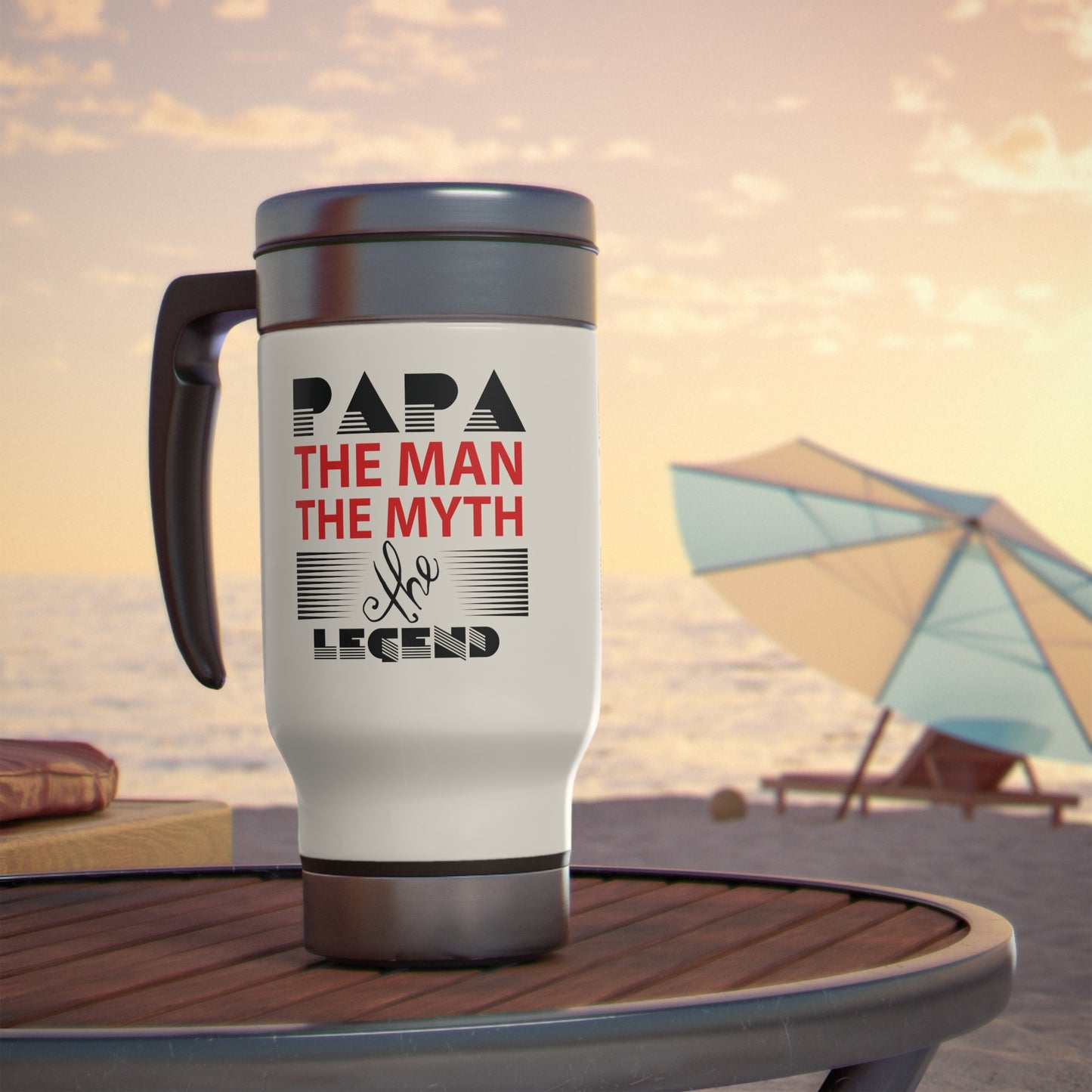 Stainless Steel Travel Mug with Handle, 14oz: Papa The Man The Myth The Legend